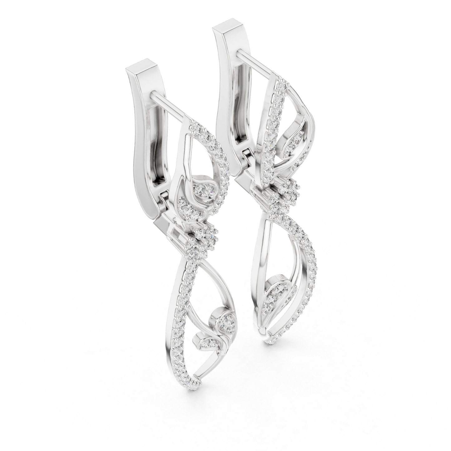 Floral Leaf Diamond Drop Earrings | Elegant Nature Inspired Luxury