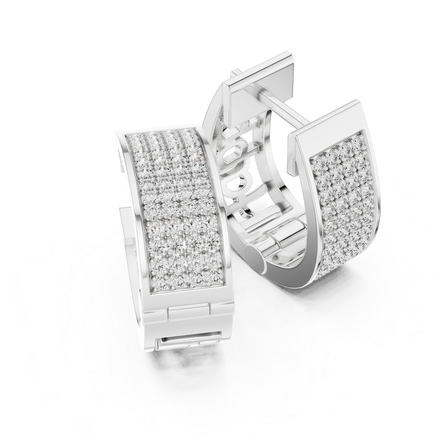 Wide Diamond Hoop Earrings with Multi Row Pave Design | Luxe Radiance