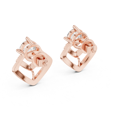 Round Diamond Chevron Halo Stud Earrings | Prong 18K Gold