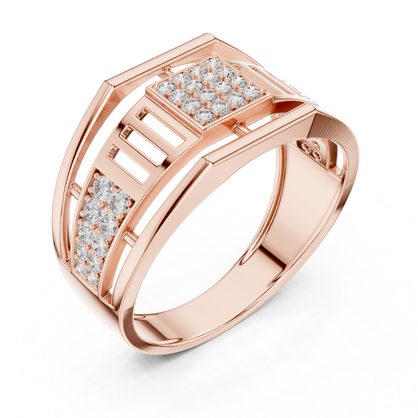 Round Diamond Square Cluster Diamond Band | Modern Luxury Style