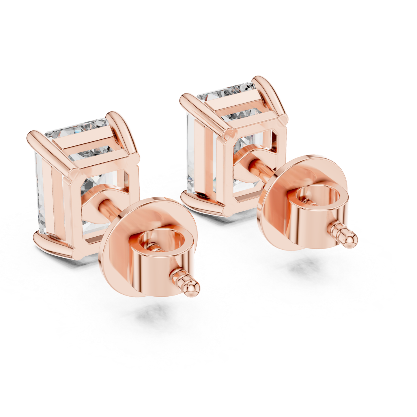 Emerald Cut Diamond Stud Earrings | Prong Setting 18K Gold