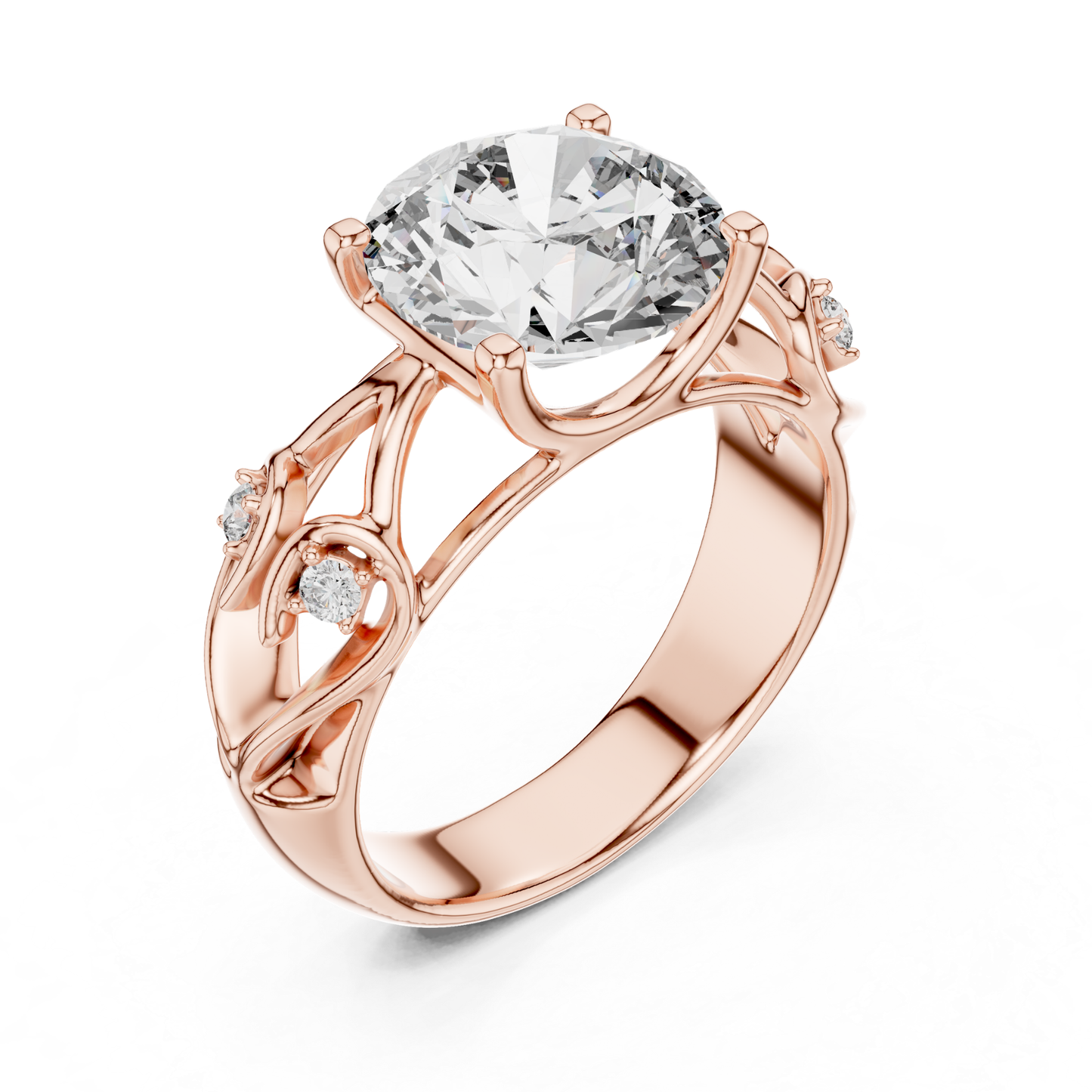 Round Cut Diamond Ring with Detailed Band | Every Detail Shines