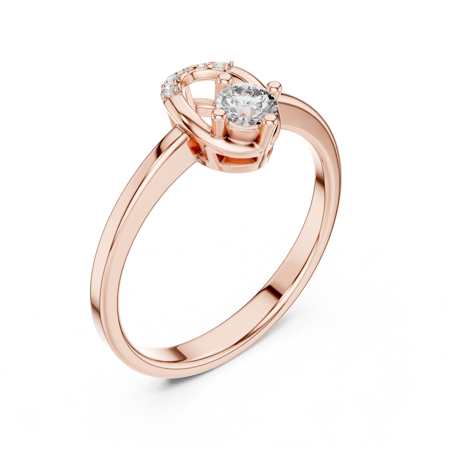 Round Diamond Curved Accent Ring | Elegant Modern Gold Style