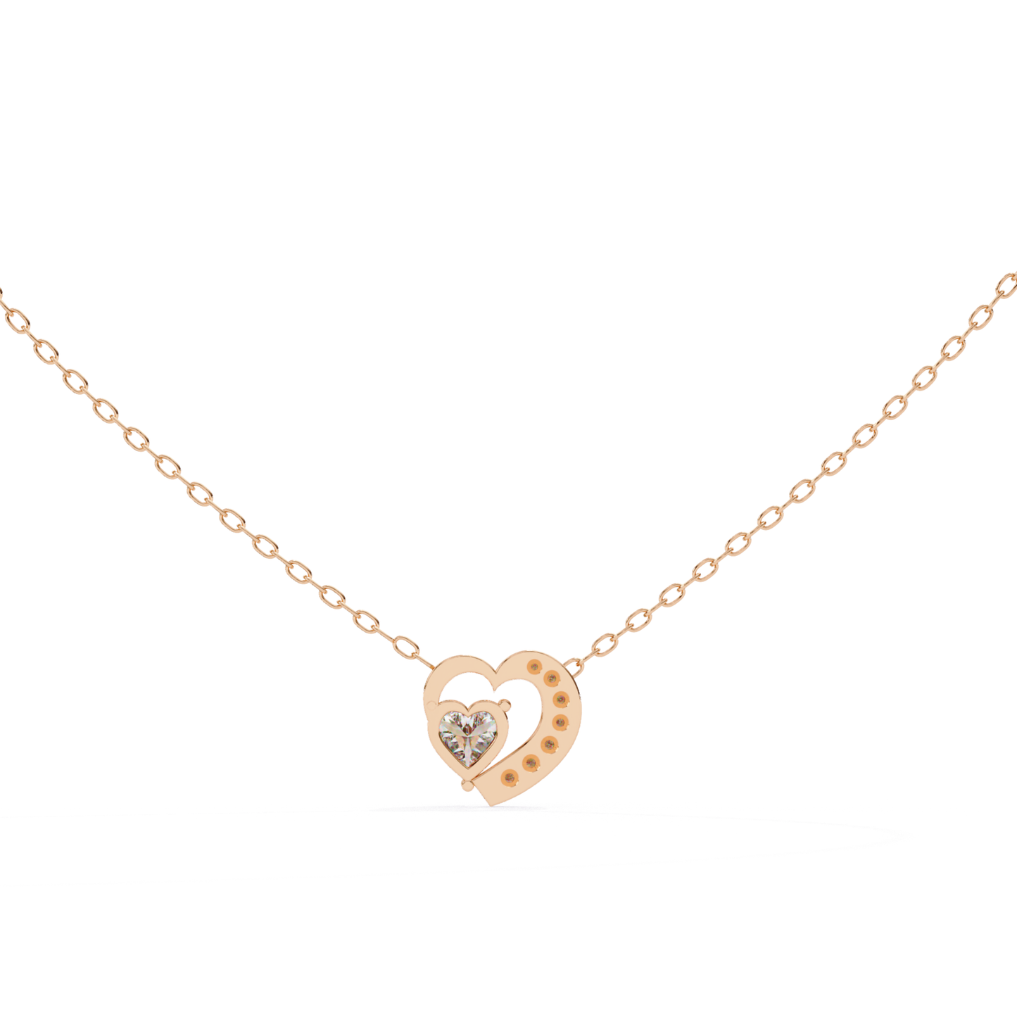 Heart Cut Lab Grown Diamond Double-Heart Pendent with Chain