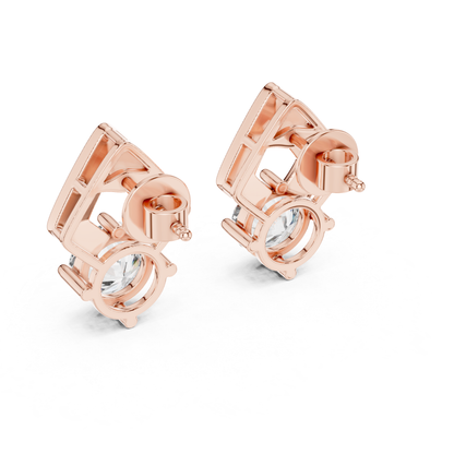 Round Diamond Geometric Stud Earrings | Prong Set 18K Gold