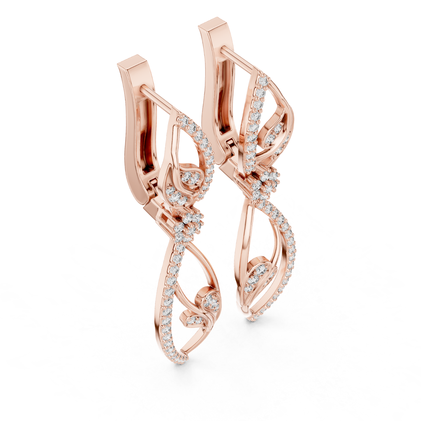 Floral Leaf Diamond Drop Earrings | Elegant Nature Inspired Luxury