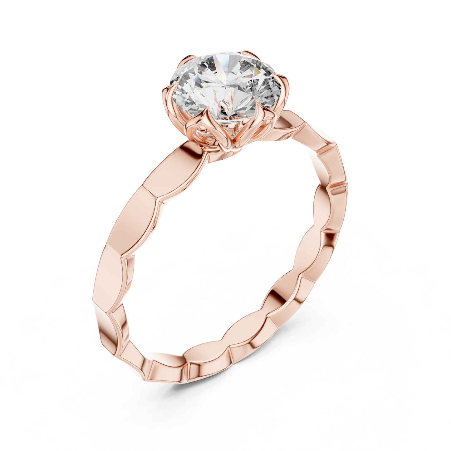 Round Diamond Floral Band Ring | 18K Gold Fine Jewelry