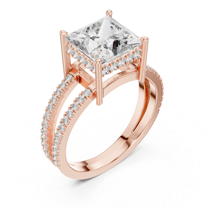 Princess Cut Split Shank Diamond Ring | Luxury Gold Style