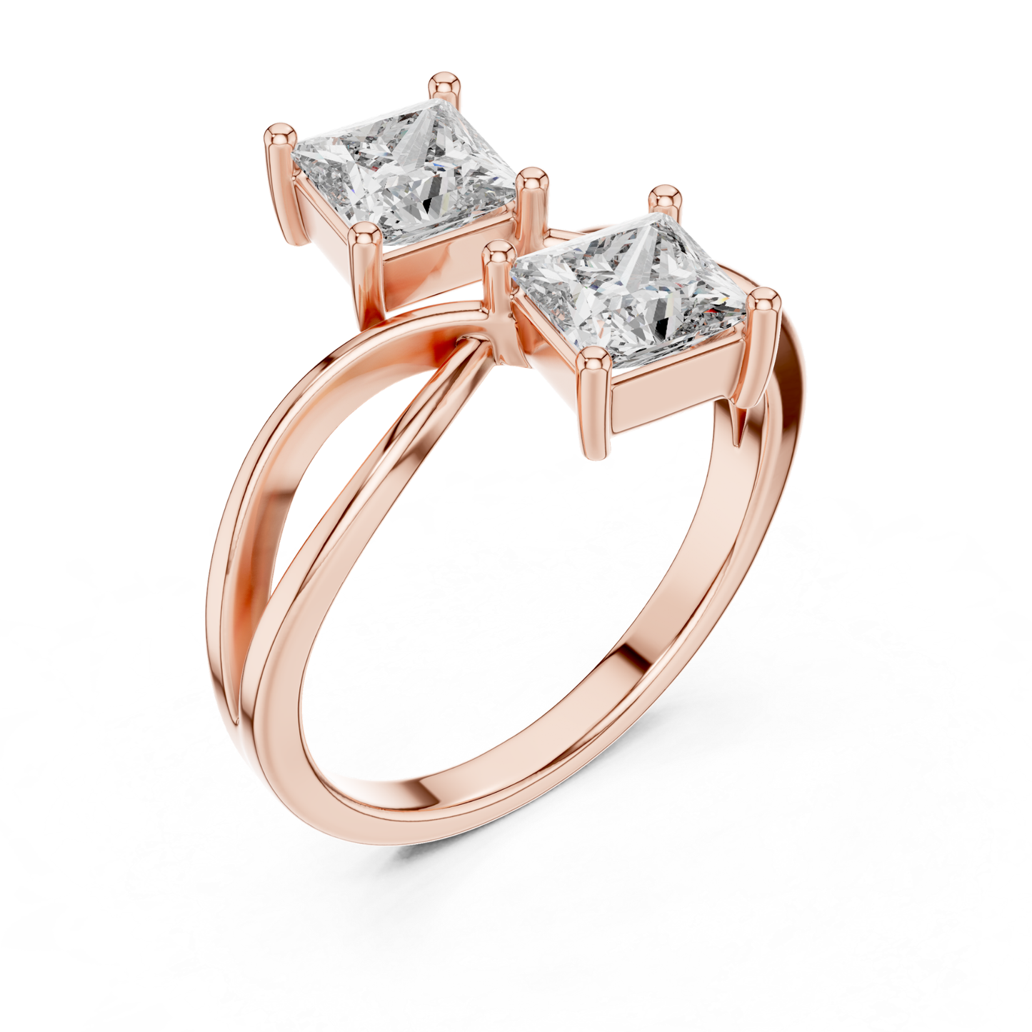 Princess Cut Diamond Bypass Ring | Double Stone Luxury Design