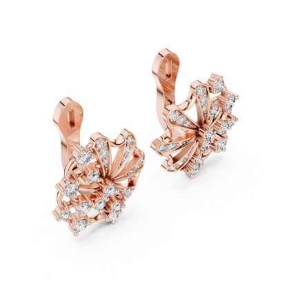 Floral Diamond Stud Earrings with Openwork Fan Design | Radiant Bloom