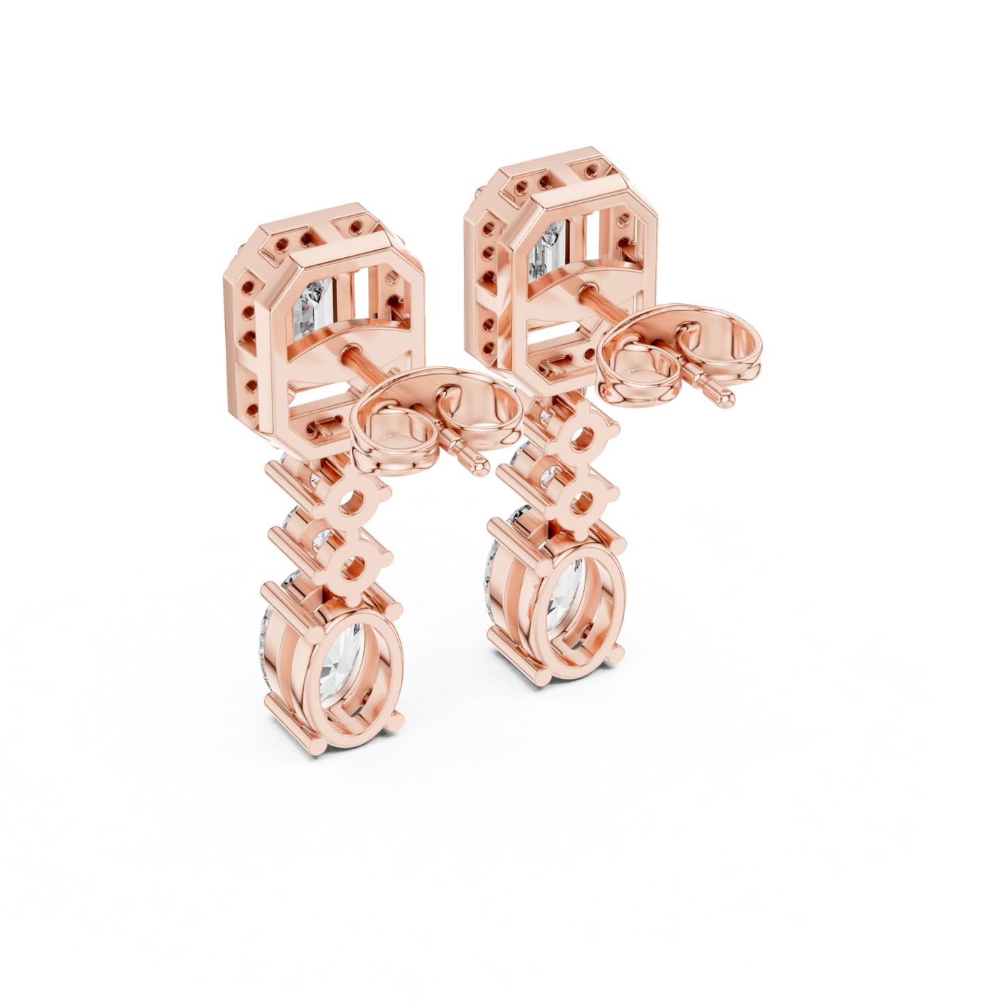 Emerald Cut Halo Drop Diamond Earrings | Luxury Dangle Style