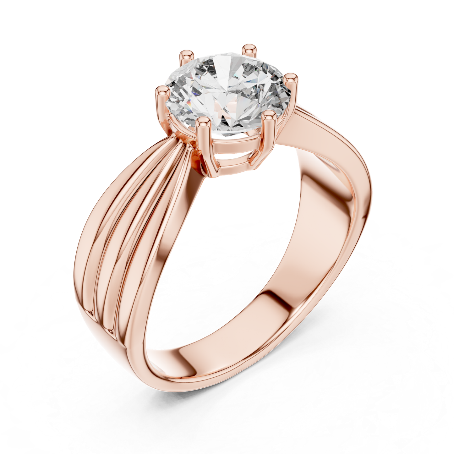 Round Cut Diamond Ring with Layered Band Design | 18K Gold