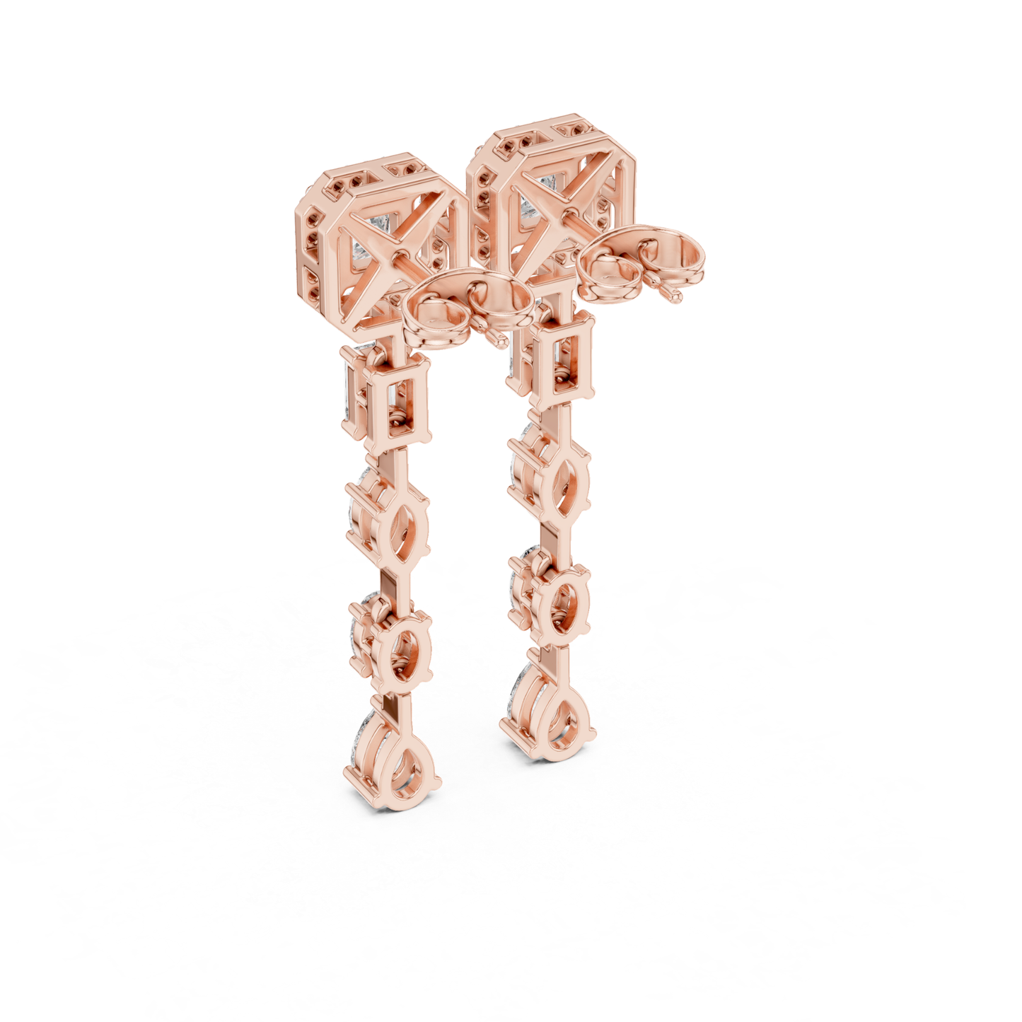Princess Cut Halo Diamond Drop Earrings | Luxury Statement Style