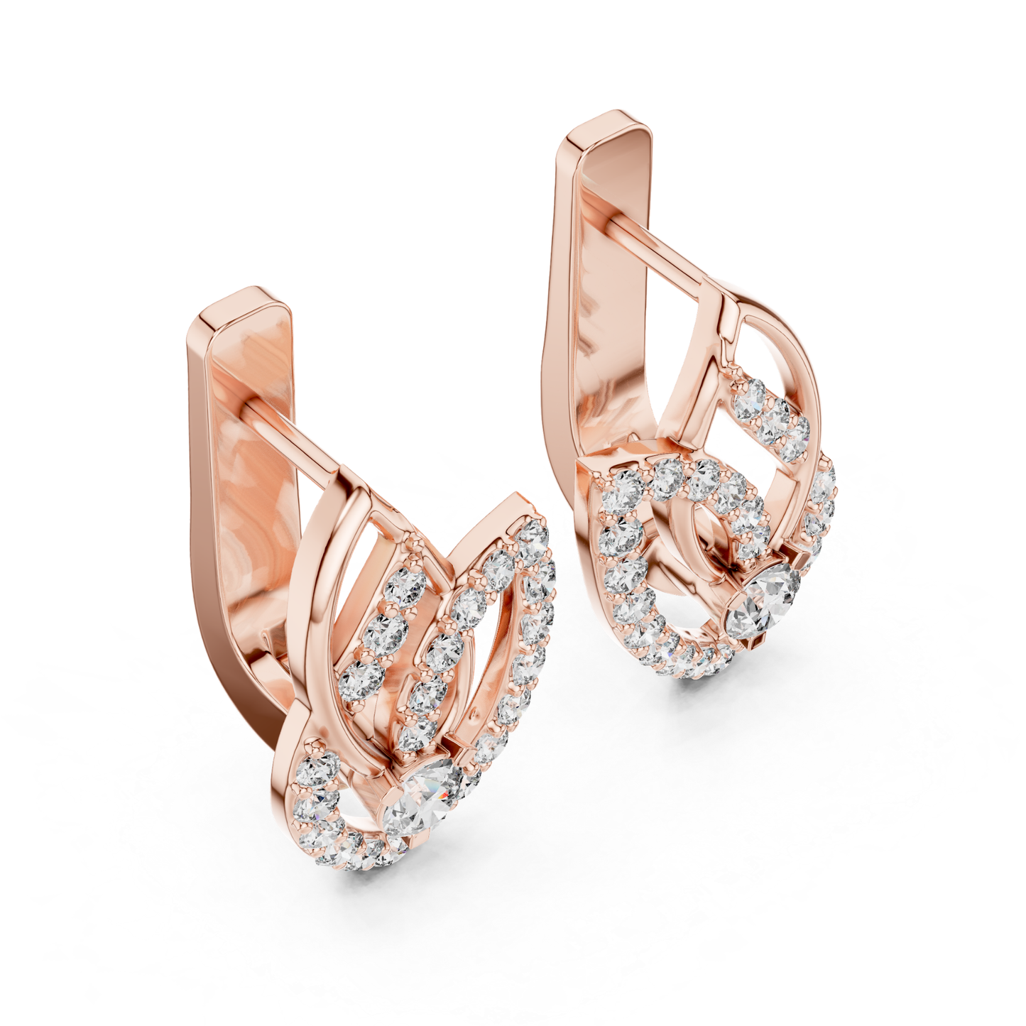 Leaf Diamond Drop Earrings with Openwork Elegance | Celestial Leaf