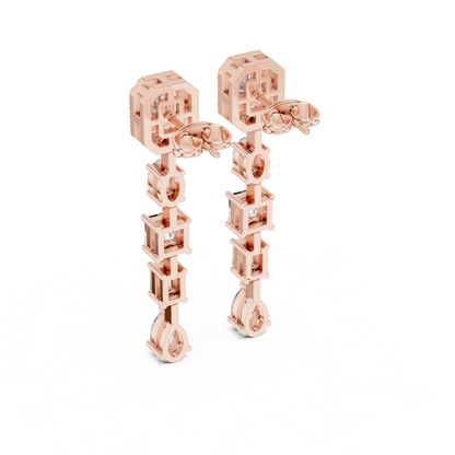 Emerald Cut Multi Shape Diamond Drop Earrings | Luxury Statement Style