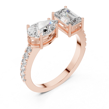 Pear and Emerald Cut Diamond Toi Et Moi Ring | You, Me & Forever
