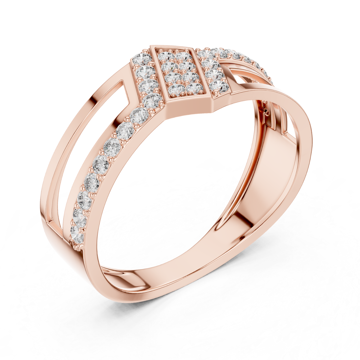Luxury Geometric Diamond Open Ring | Modern White Gold Style