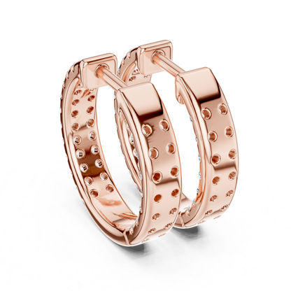 Diamond Pave Huggie Hoop Earrings with Double Row Elegance | Luxury Jewelry