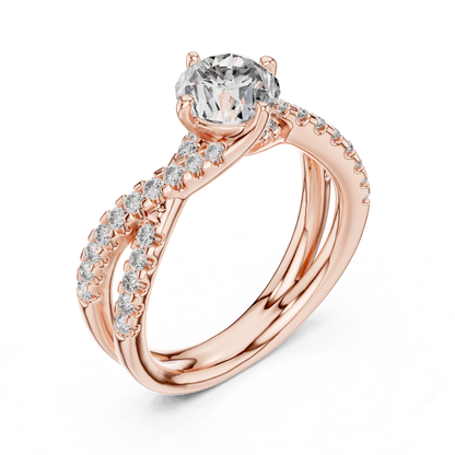 Round Cut Diamond Criss Cross Engagement Ring | Luxury Bridal Style