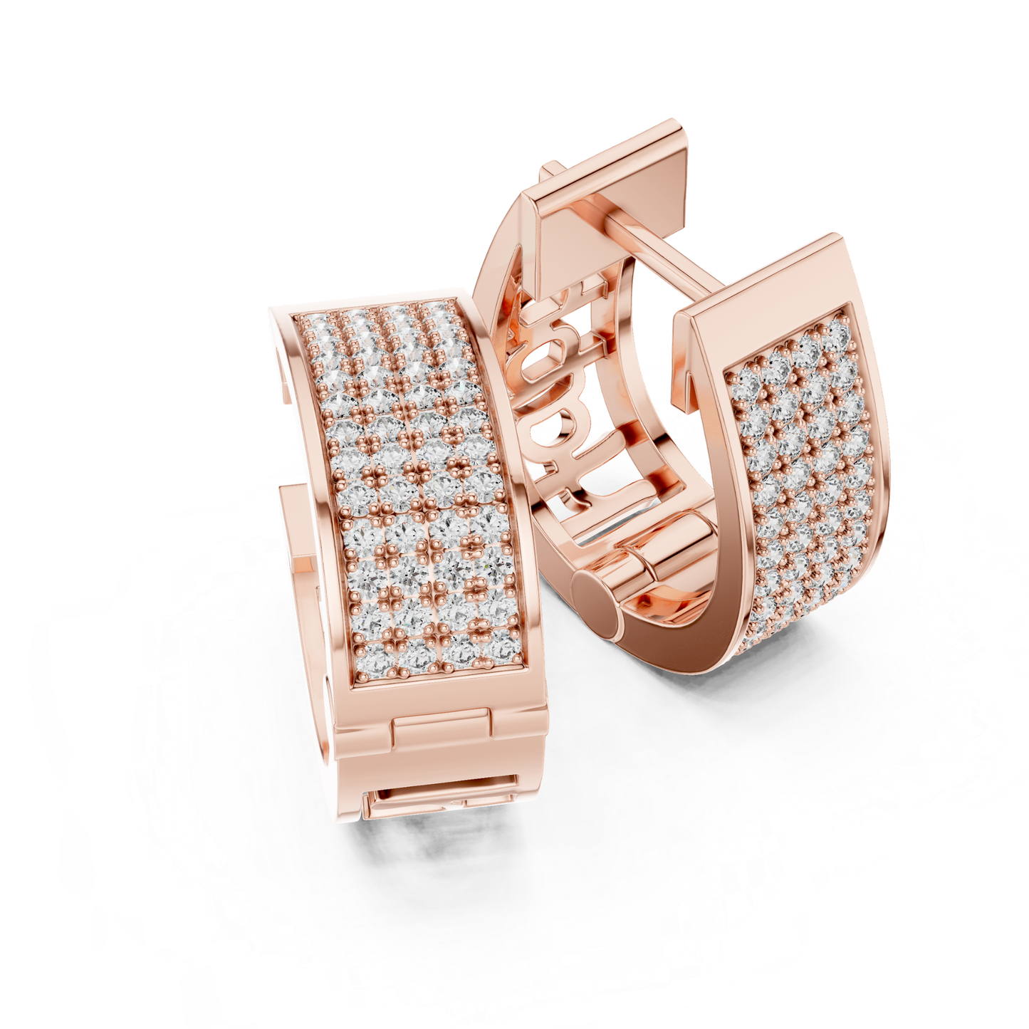 Wide Diamond Hoop Earrings with Multi Row Pave Design | Luxe Radiance