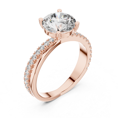 Round Brilliant Solitaire Diamond Ring with Pave Band | Timeless Luxury