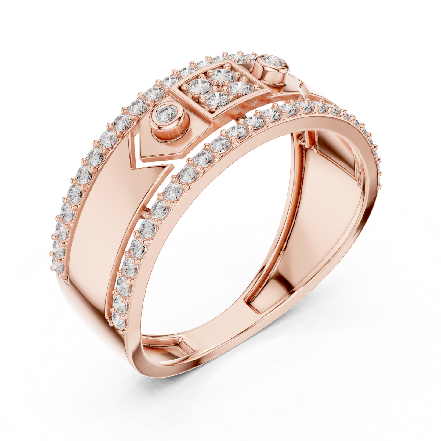 Luxury Diamond Square Center Band Rings | Modern Statement Style