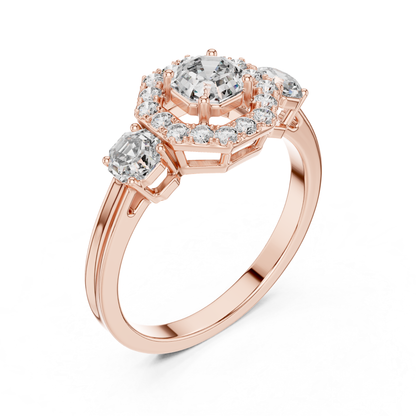 Octagon Halo Three Diamond Band Ring | Eight Sides of Brilliance