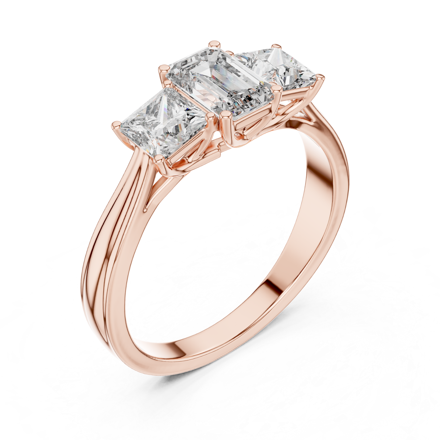 Emerald Center Three Diamond Band Ring | Royally Green & Brilliant