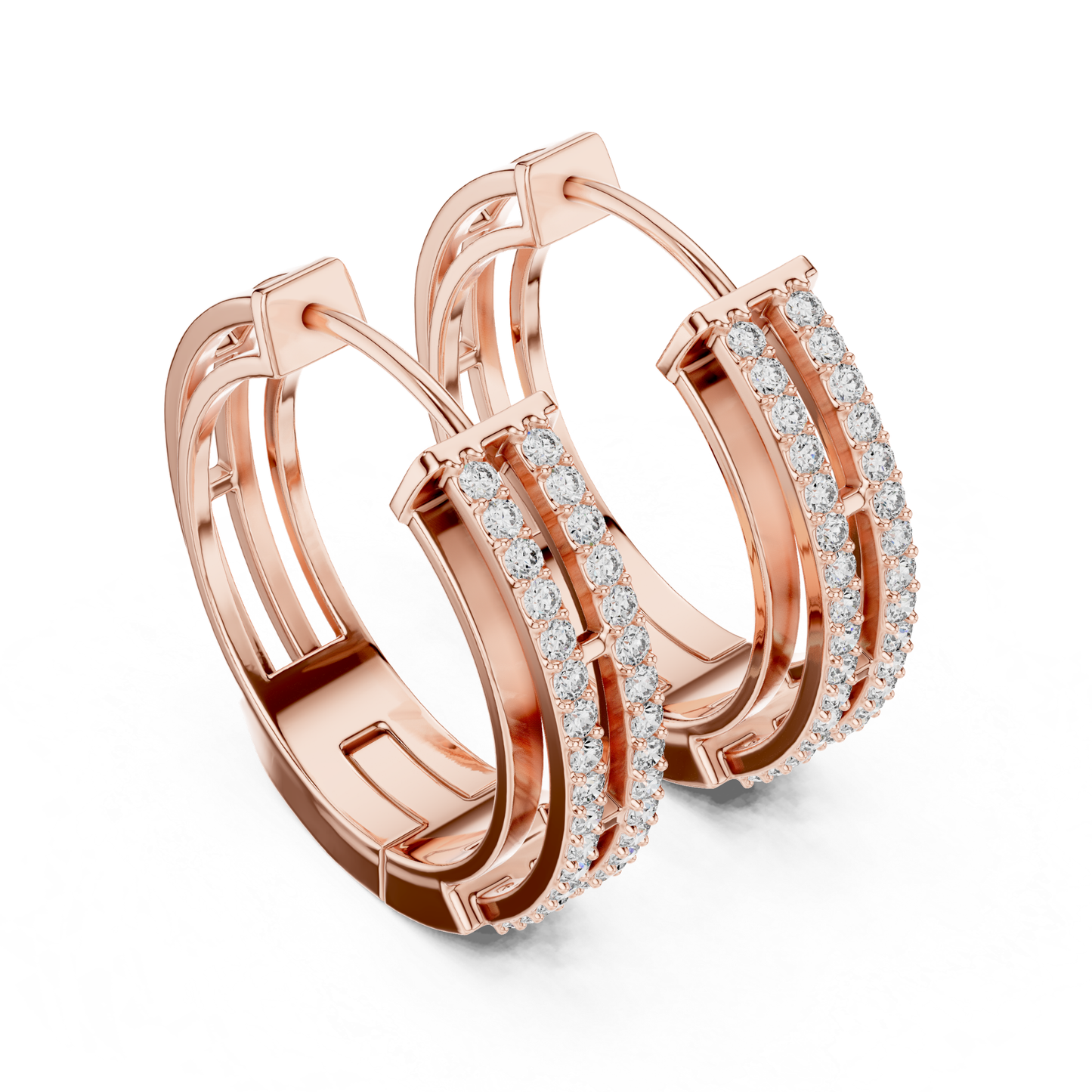Rectangular Diamond Hoop Earrings with Double Row Brilliance | Modern Luxury