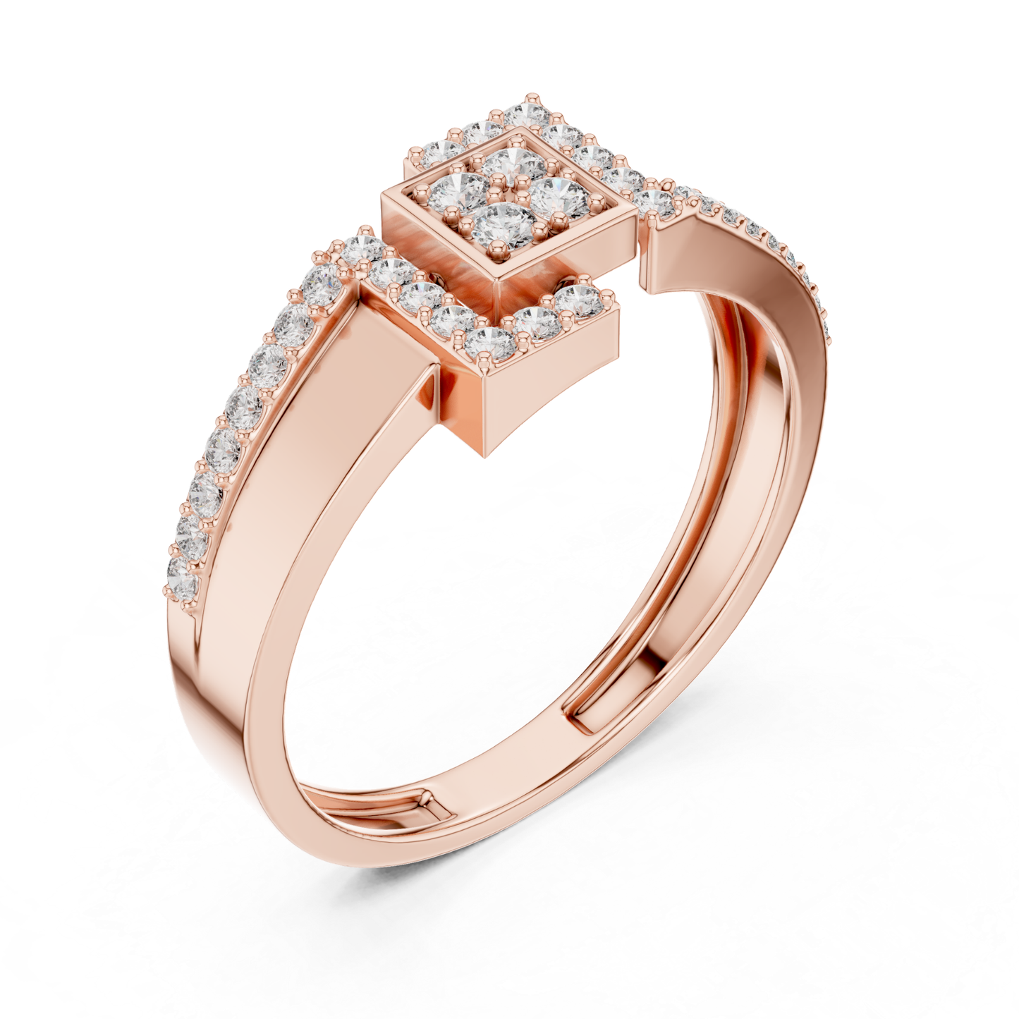 Round Diamond Geometric Square Ring | Modern Luxury Style