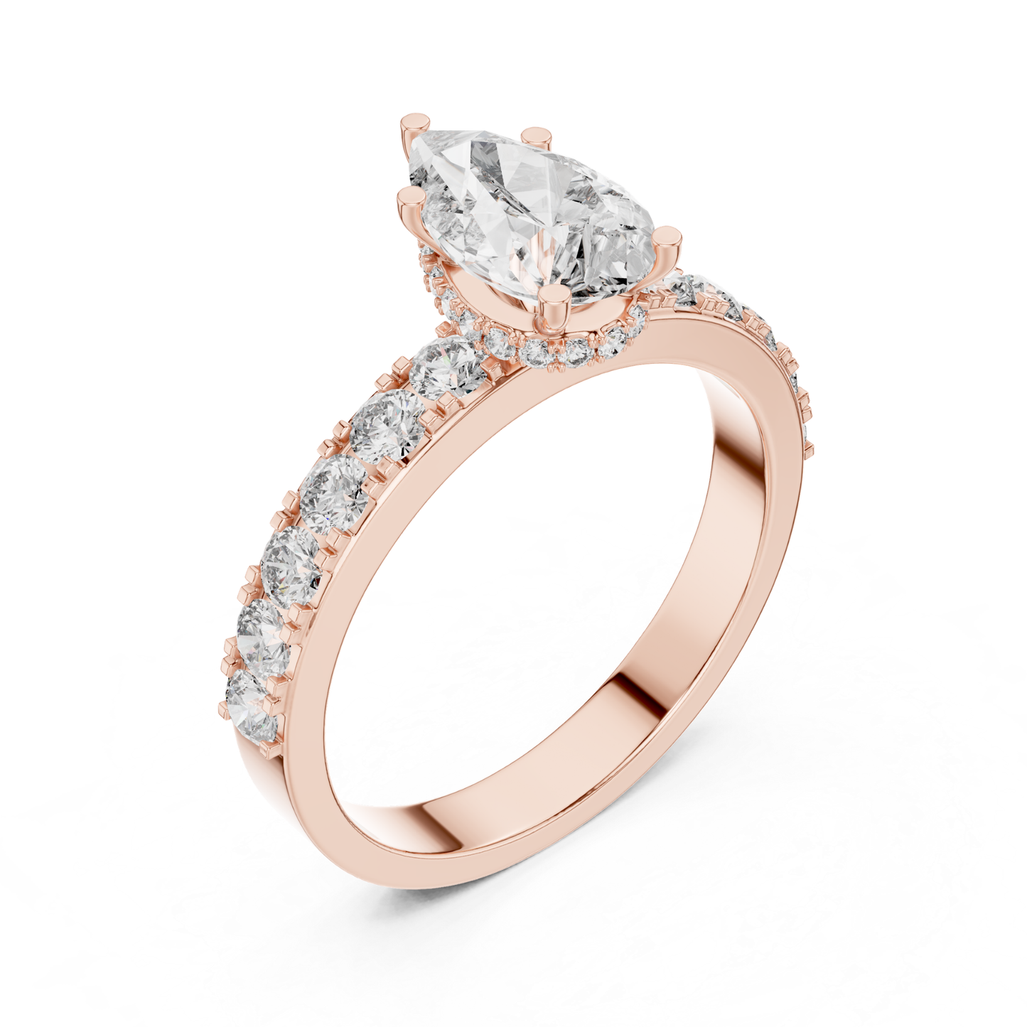 Pear Shape Diamond Ring With Side Round Accent Stones | 18K