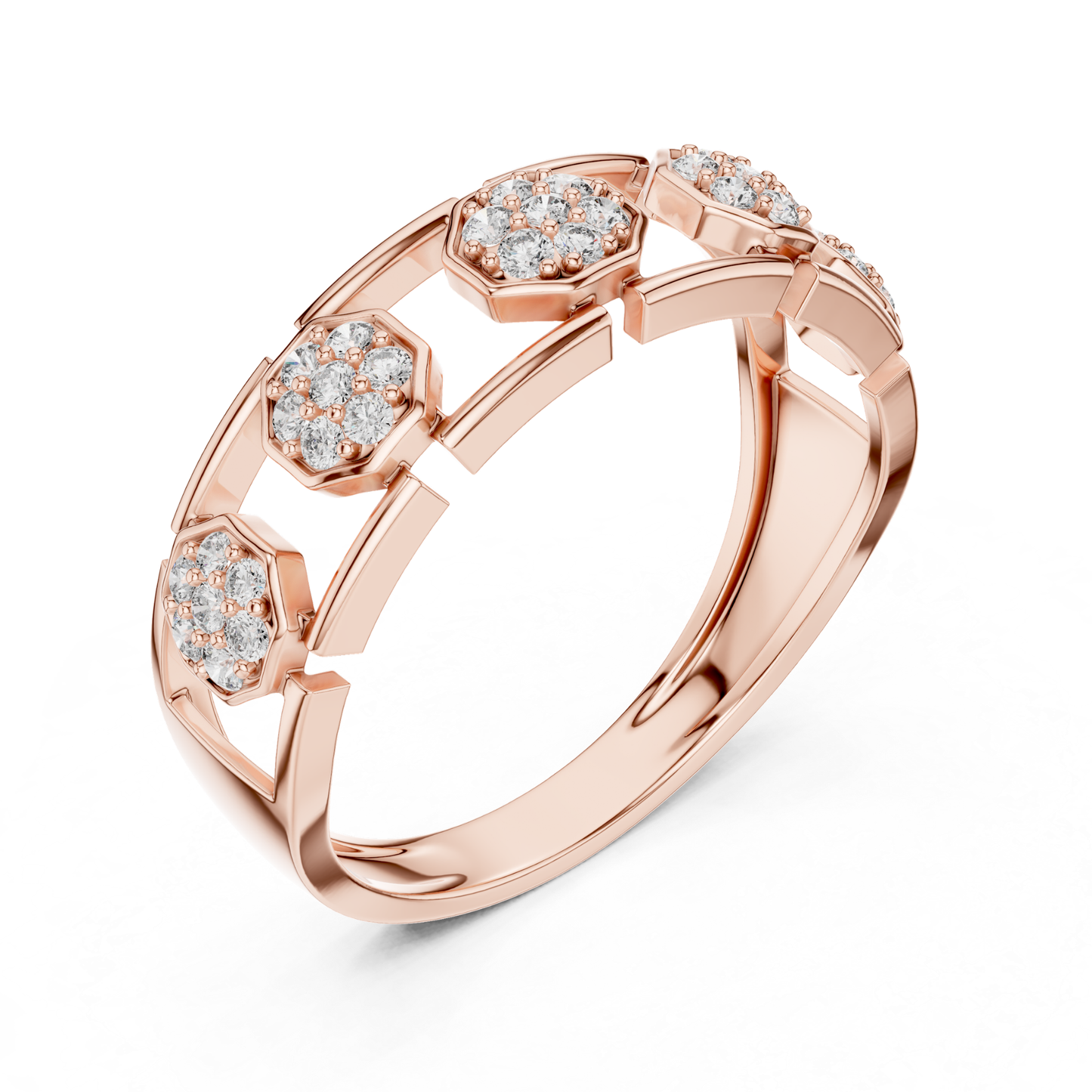 Octagon Shape Round Diamond Band | Modern Luxury Jewelry Style
