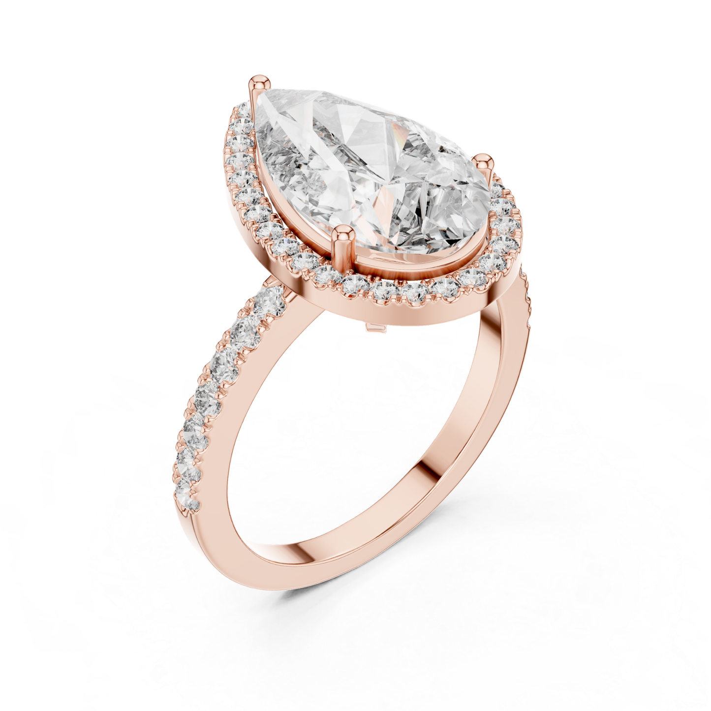 Pear Cut Diamond Halo Ring with Pave Band | Teardrops of Brilliance