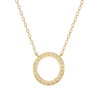 Round Halo Circle Lab Grown Diamond Pendant With Chain | 18K