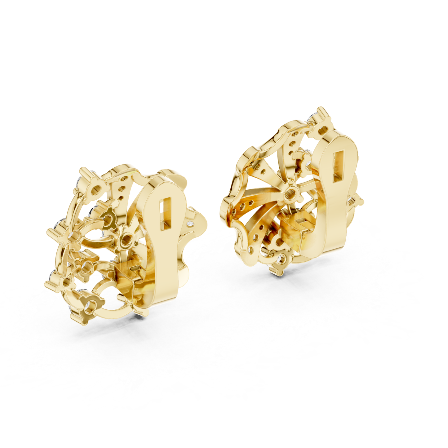 Floral Diamond Stud Earrings with Openwork Fan Design | Radiant Bloom