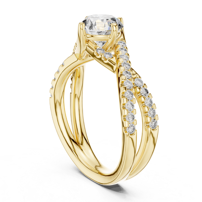 Round Cut Diamond Criss Cross Engagement Ring | Luxury Bridal Style