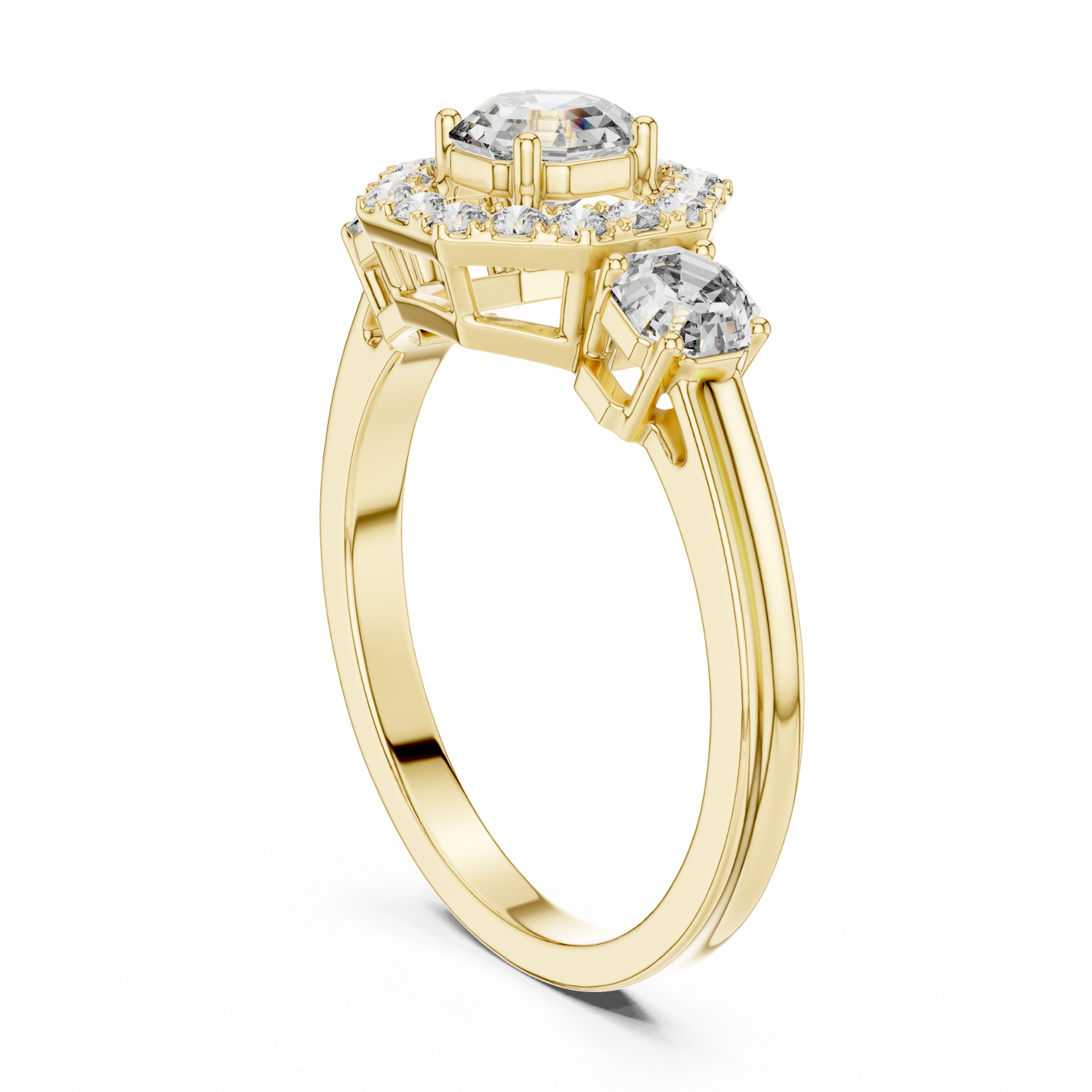 Octagon Halo Three Diamond Band Ring | Eight Sides of Brilliance