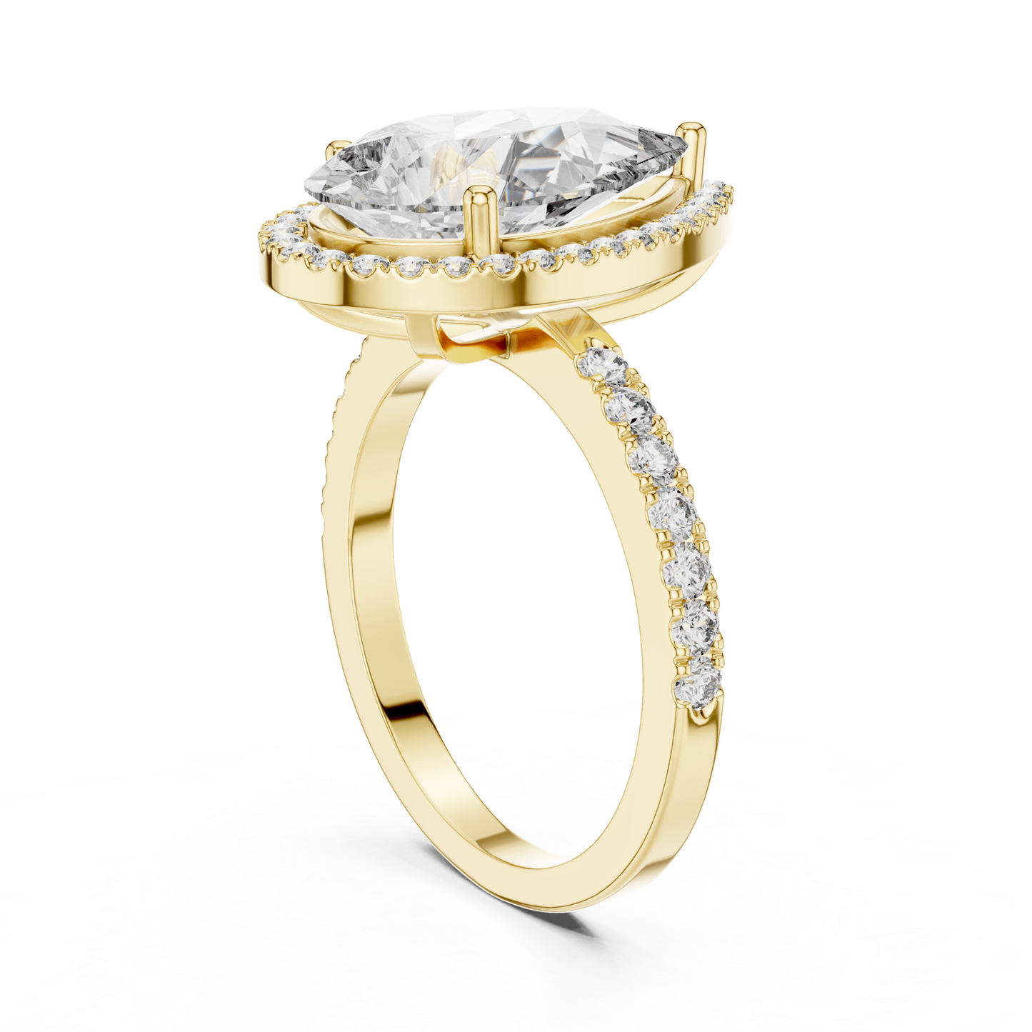 Pear Cut Diamond Halo Ring with Pave Band | Teardrops of Brilliance