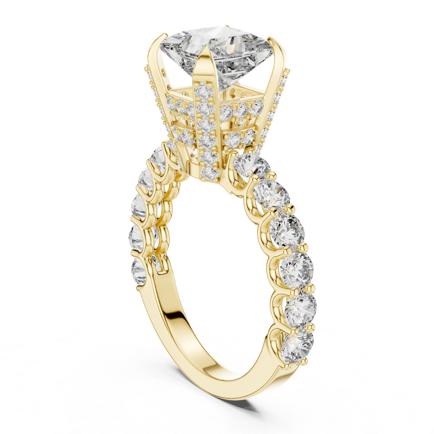 Princess Cut Diamond Ring with Pave Band | Royal Reign of Brilliance