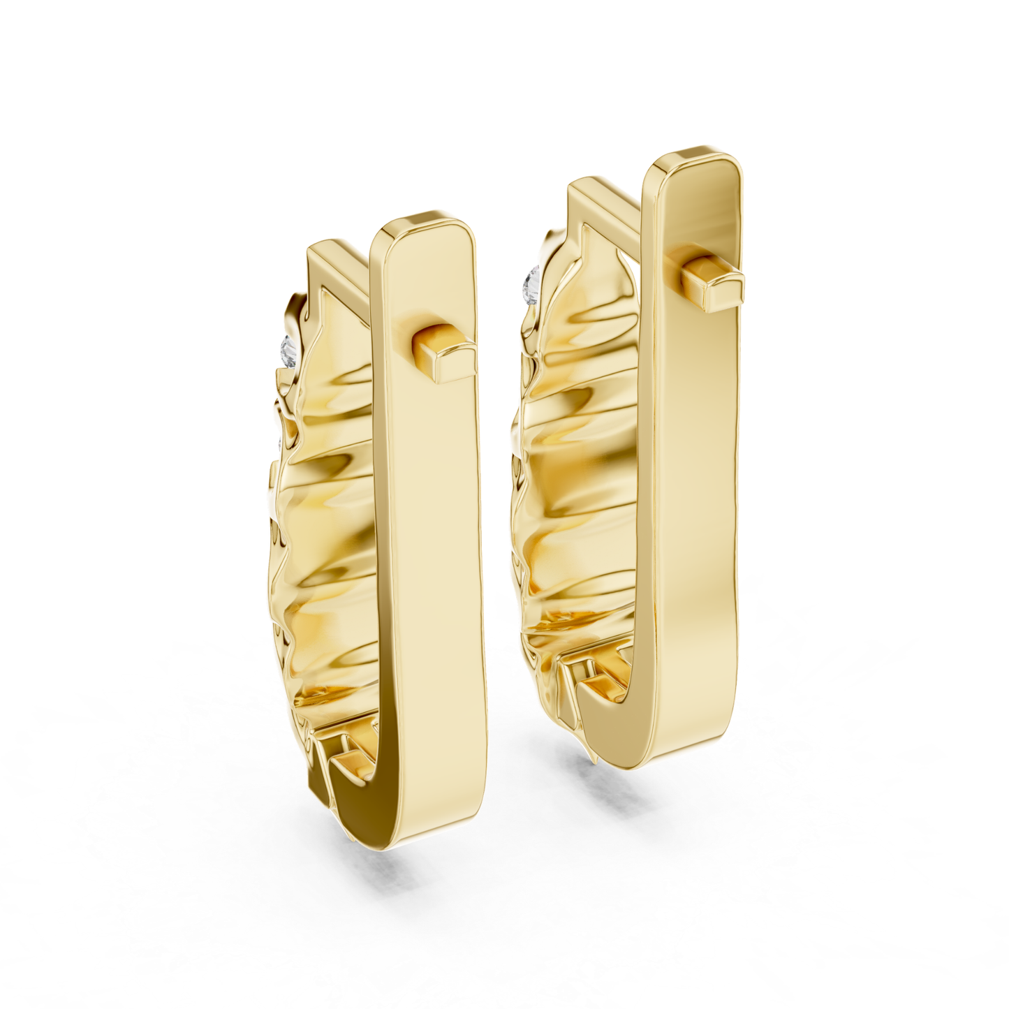 Ribbed Diamond Hoop Earrings with Round Brilliance | Modern Gold Elegance