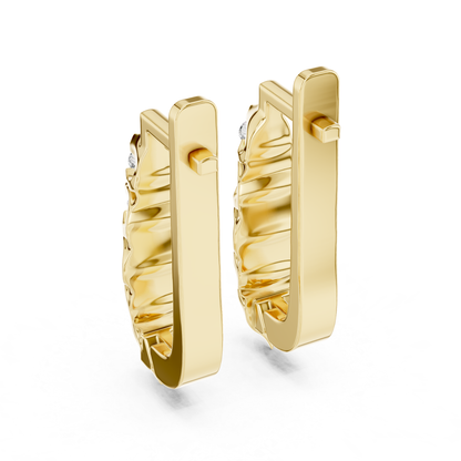 Ribbed Diamond Hoop Earrings with Round Brilliance | Modern Gold Elegance