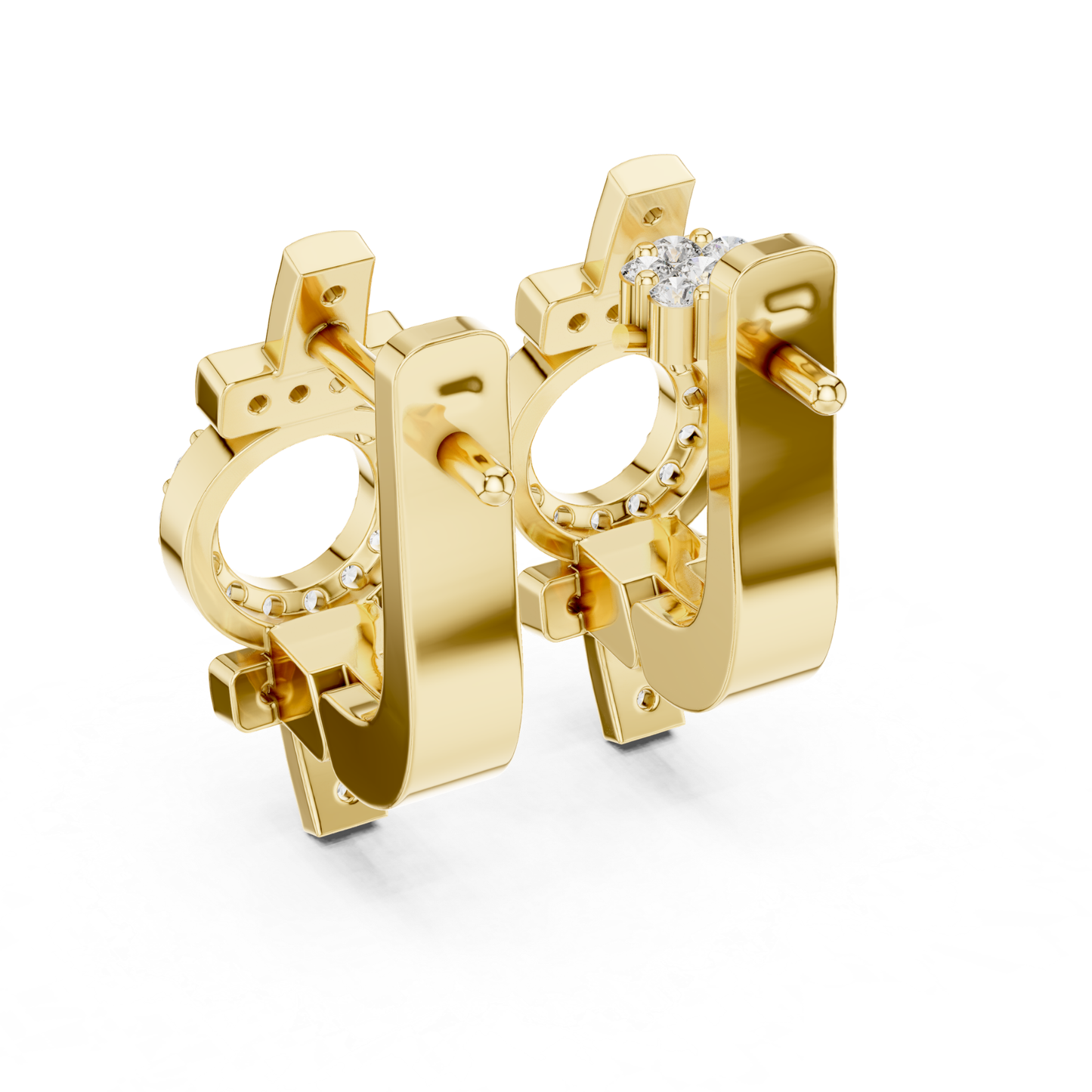 Geometric Circle Diamond Drop Earrings | Modern Gold Luxury
