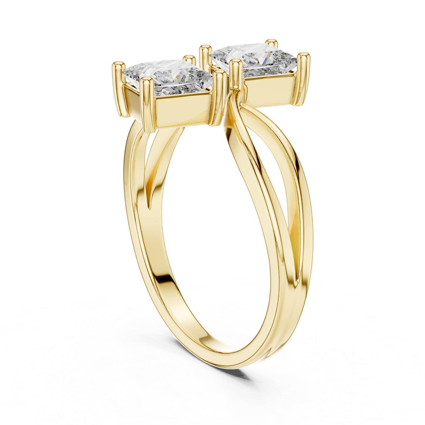 Princess Cut Diamond Bypass Ring | Double Stone Luxury Design