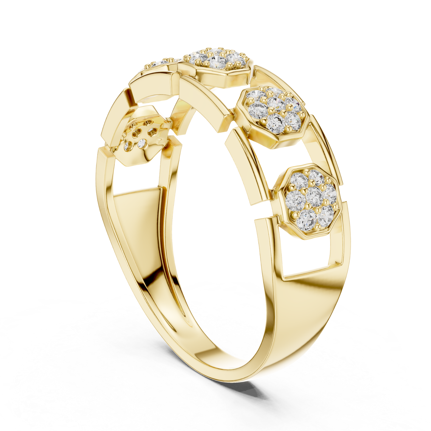 Octagon Shape Round Diamond Band | Modern Luxury Jewelry Style
