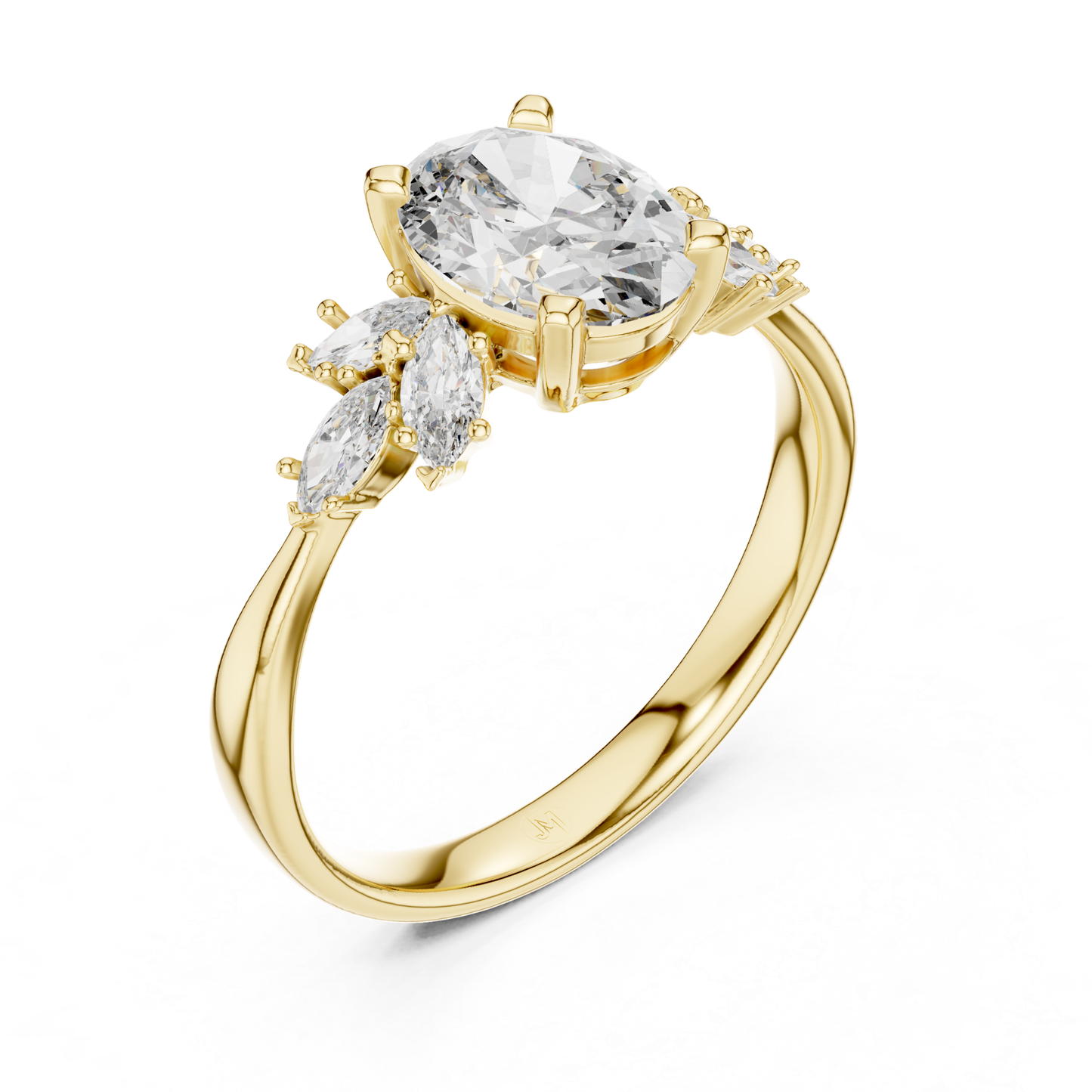 Ovaler Diamantring mit floralen Seitensteinen | 18 Karat Gold