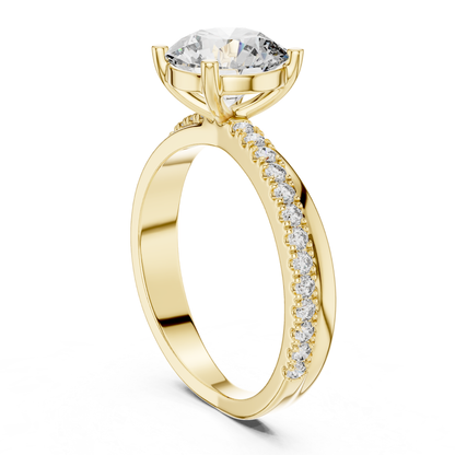 Round Brilliant Solitaire Diamond Ring with Pave Band | Timeless Luxury