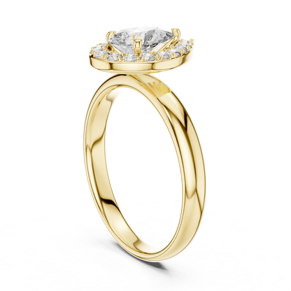 Pear Shape Halo Diamond Ring With Round Accent Stones | 18K