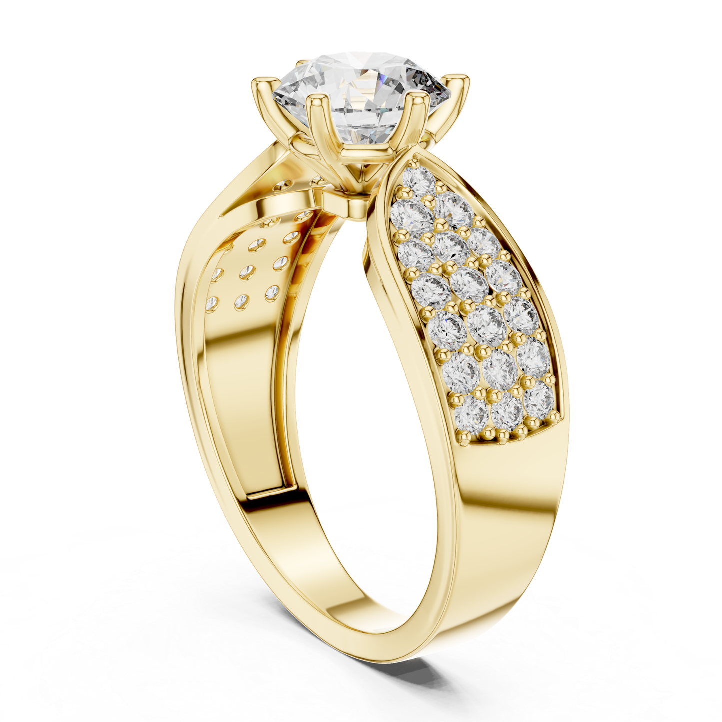 Round Cut Diamond Ring with Wide Pave Shoulders | Bold & Brilliant