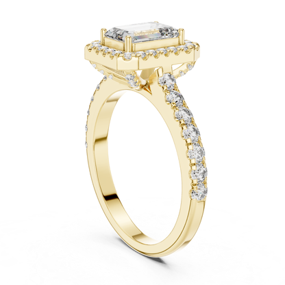 Emerald Cut Diamond Halo Ring with Pave Band | Iced to Perfection