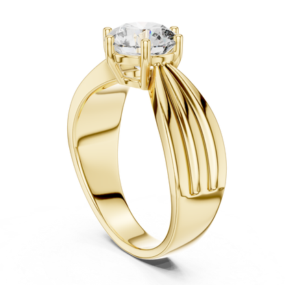Round Cut Diamond Ring with Layered Band Design | 18K Gold